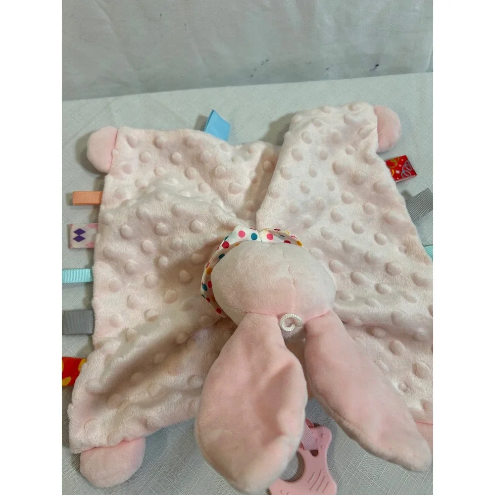 Bunny Security Blanket Lovey Pink Minky Dot Ribbon Tags Star Teether Kids